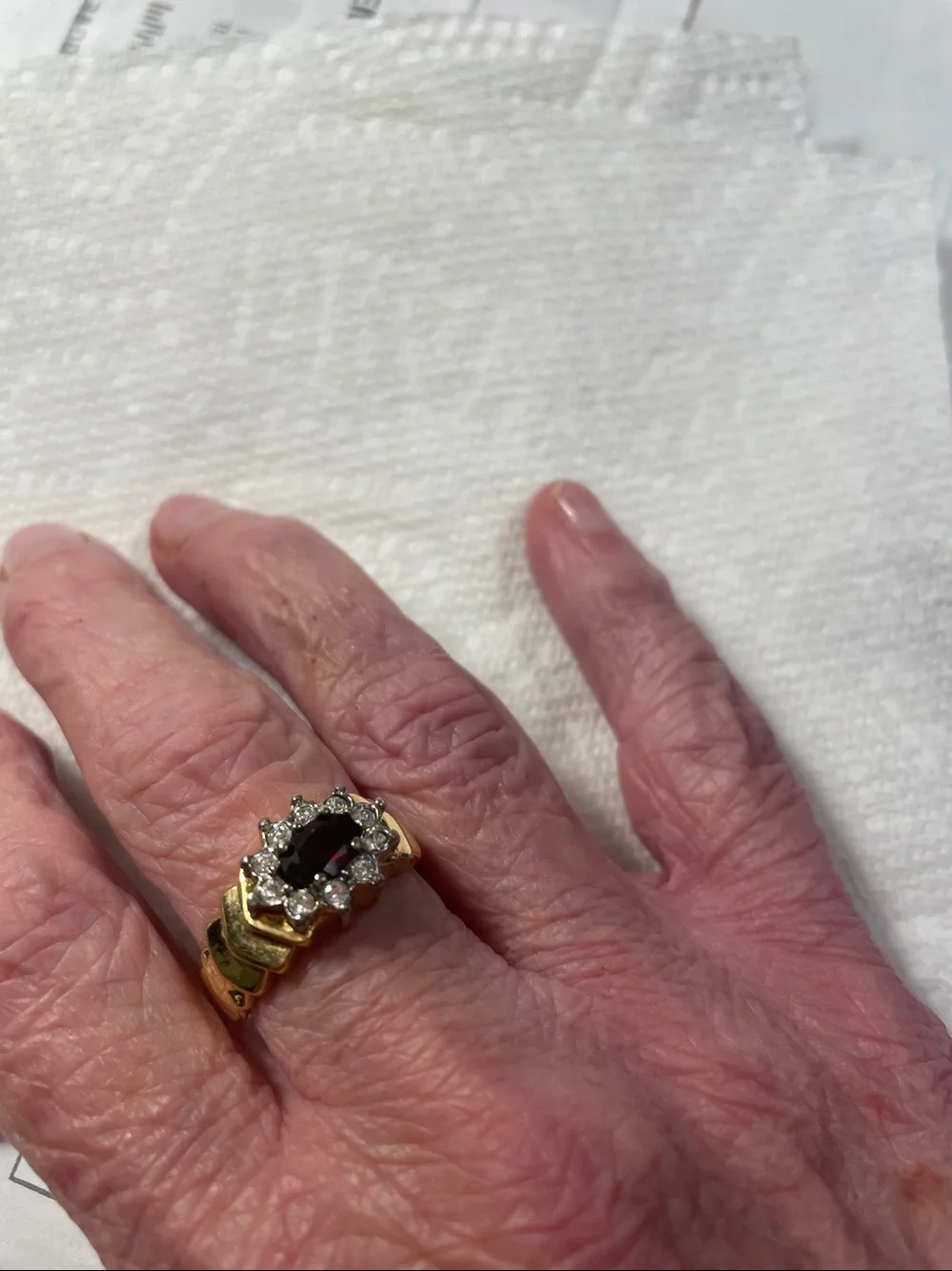 Elegant Gold and Red Stone Ring with Rhinestones Size 8.5